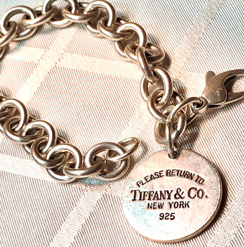 PLEASE RETURN TO TIFFANY & Co. LARGE HEAVY 7.50" LINK BRACELET ROUND CHARM 37G