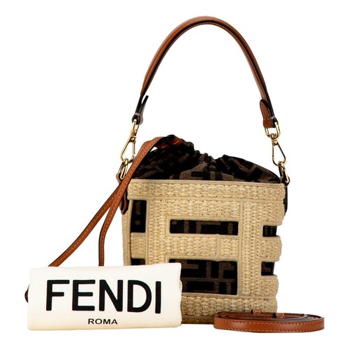 Borsa a secchiello FENDI Step Out mini tela e pelle logo Zucca FF NUOVA