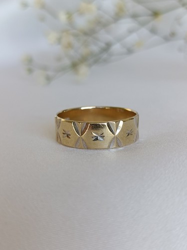 Vintage RSF 9ct Gold Detailed Wide Band Ring Size 7 1 4 US Or N 1 2 UK