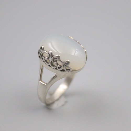 Real Silver 925 Ring For Women White Chalcedony Female 's Gemstone Ring US 8.5