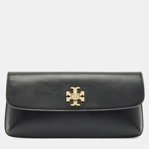 Tory Burch Black Leather Slim Diana Flap Clutch