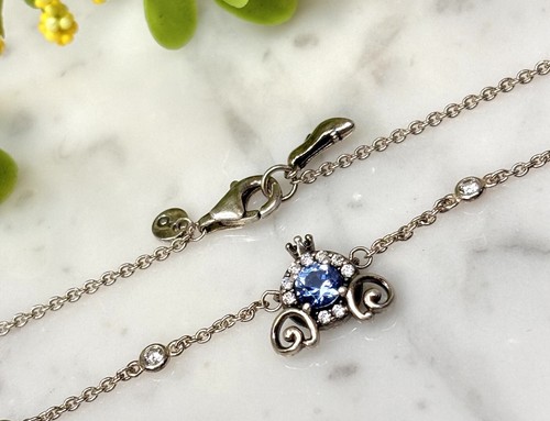 Pandora Disney Sterling Silver Topaz Cinderella Coach Collier Necklace 18” Long