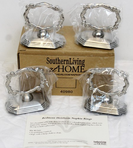 Southern Living Redmont Heirloom Napkin Rings #40980 Brushed Nickle Stands Table