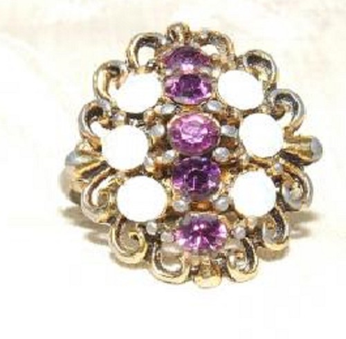 Vintage 1950s UNCAS Mfg Co COCKTAIL RING Faux Amethyst and Auroras Providence RI