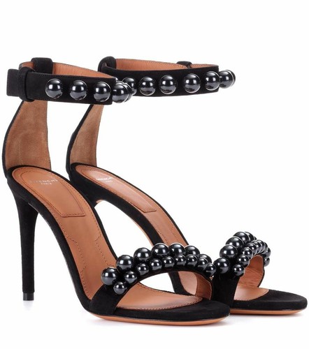 NIB Givenchy Pearlescent Black Pearl Suede Ankle Strap Sandals Pumps 37 7 $995