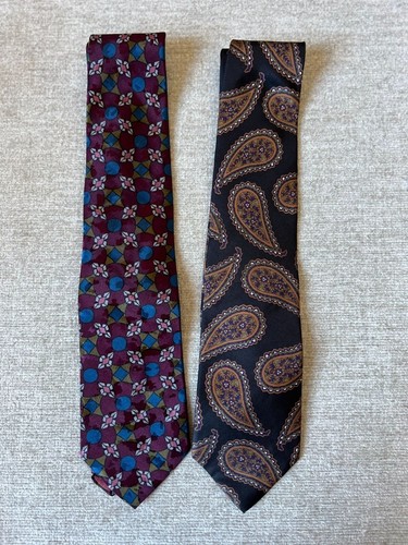 2 Vintage Christian Dior Silk Ties Floral Paisley Business Professional Neckties
