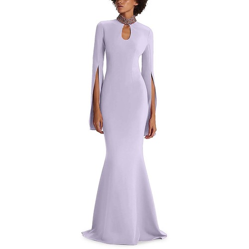 Safiyaa Womens Purple Fitted Embellished Slit Sleeve Maxi Dress Gown 8 BHFO 0191