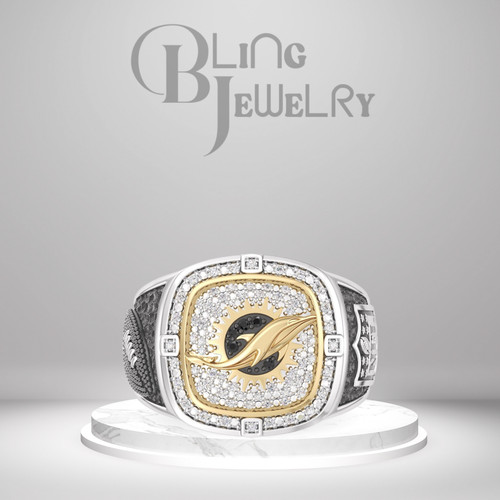 Unique 1 2CT Miami Dolphins Championship Ring in 925 Silver & 10K Gold Plated