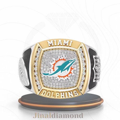 Miami Dolphins 1 2CT Diamond Two Tone Yellow Gold & 925 Silver Championship Ring