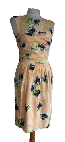 ABITO MOSCHINO PESCA MULTICOLORE STAMPA FLOREALE SETA SENZA MANICHE TAGLIA 8