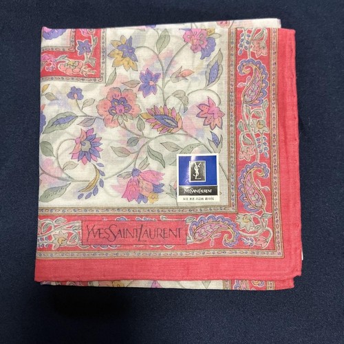 YSL Yves Saint Laurent handkerchief cotton 47cm 18″ square flower red