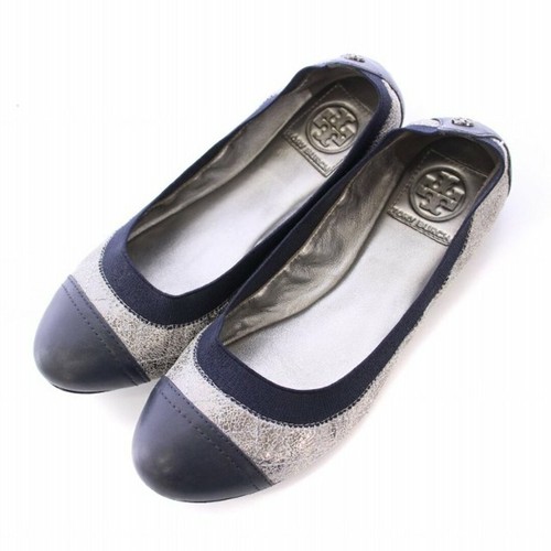 Tory Burch scarpe basse POMPE punta tonda pelle logo commutato 6 5 m blu navy usate ef71f