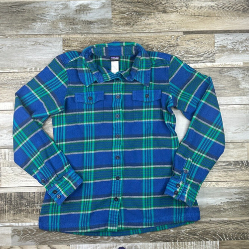 Women's Patagonia size 6 flannel shirt plaid long sleeve blue green