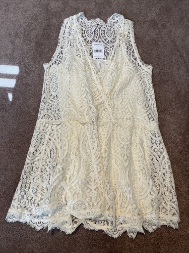 OFF WHITE Abito Free People in pizzo bianco panna con slip taglia media senza maniche nuovo con etichette