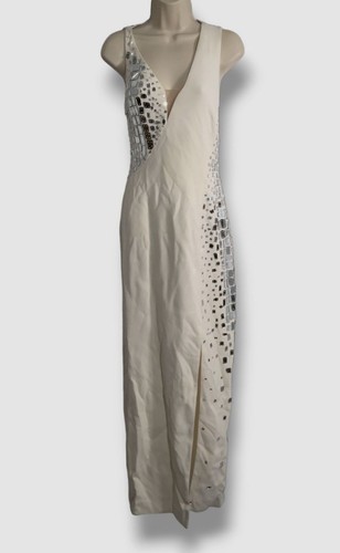 Abito vestito donna Versace Italy avorio seta impreziosito da specchio $5975 taglia 38