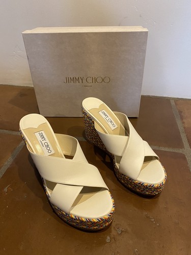 NIB $650 Women Sz 39.5 M Jimmy Choo Dovina 100 Leather Wedge Platform Slide