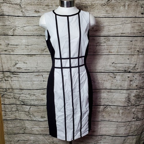 VETEMENTS Abito in guaina Calvin Klein taglia 4 bianco nero illusione a righe verticali senza maniche