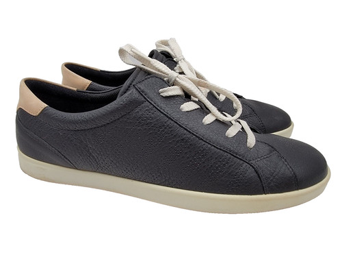 ECCO Leisure Lace Up Size 10 Woven Black Leather Casual Comfort Shoes