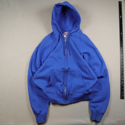 ESSENTIALS Vintage Y2K Hoodie Blank Full Zip Men's Medium Blue Hanes PrintPro Essential