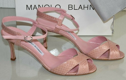 $1345 NEW Manolo Blahnik ELMYRINA Sandals EXOTIC SNAKE Pink Python Heel Shoes 40