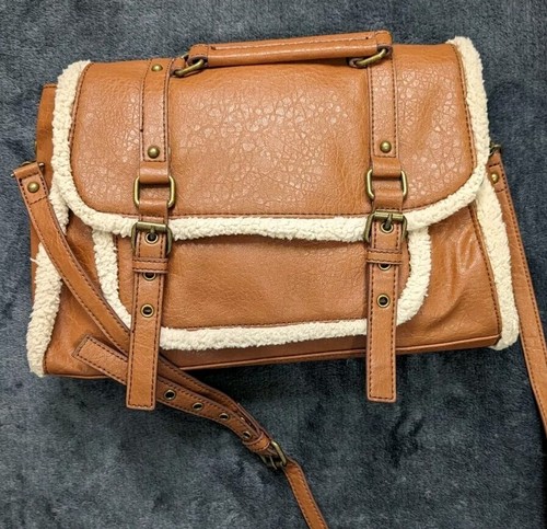 RARE Aldo Brown Leather Sherpa Lined Cross Body Bag