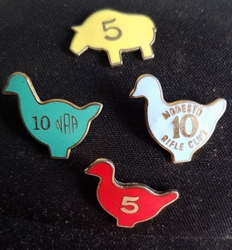 NRA RARE TARGET SHOOTING ANIMAL SILHOUETTE 5 IN A ROW PIG,CHICKEN LAPEL/HAT PINS