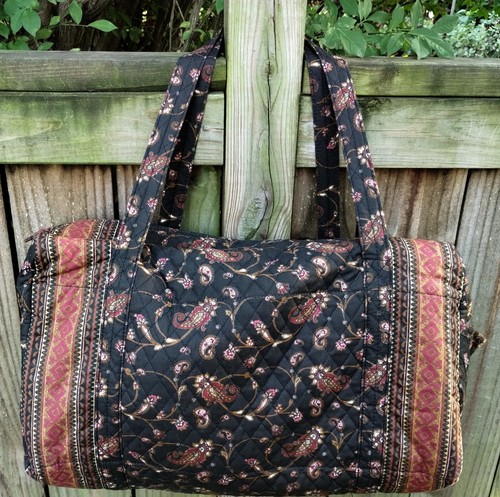 AWAY Americana by sharif LG 20" Quilted Weekend Duffel Bag Brown Black Paisley MINT