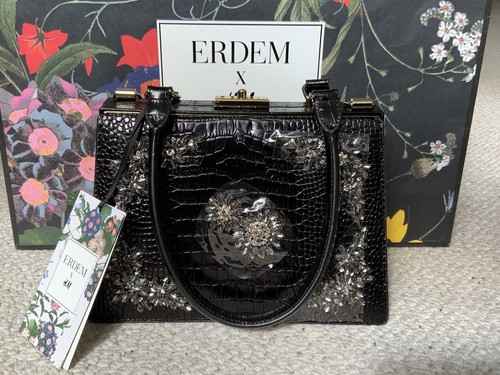 New H&M X Erdem Black Leather Handbag Bag Crystal 2017 Designer