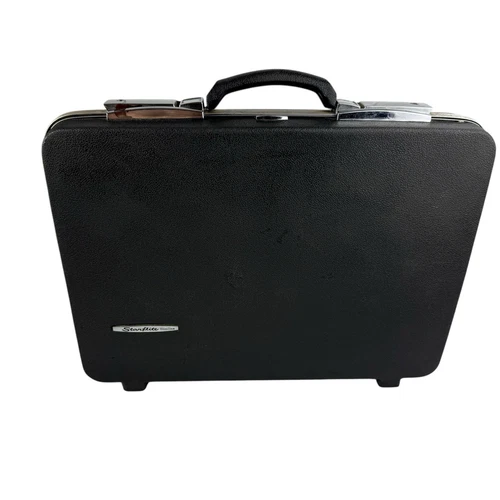 STATE BAGS Vintage Starflite Slimline Briefcase Attache Black Hard Case No Key 1960s MCM
