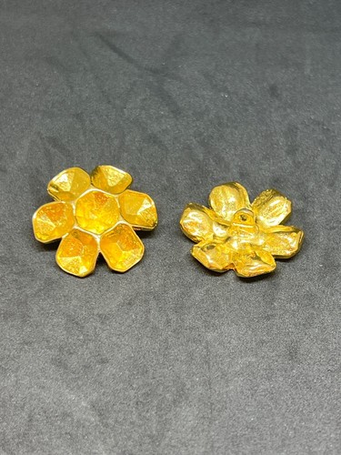CHANEL Sun Kissed Italian Crafted Metal Flower Button with Amber Stone Accents