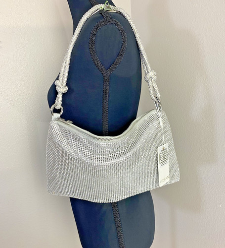 Borsa da sera Urban Expressions argento strass con manico annodato nuova
