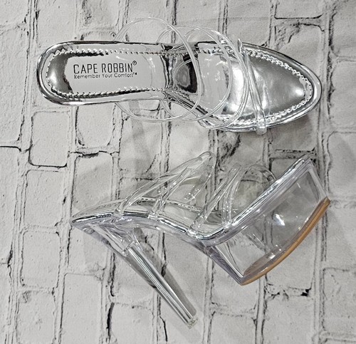 Cape Robbin Kim Sexy Stripper Clear Open Toe Stiletto Heels Shoes WOMENS SIZE 8