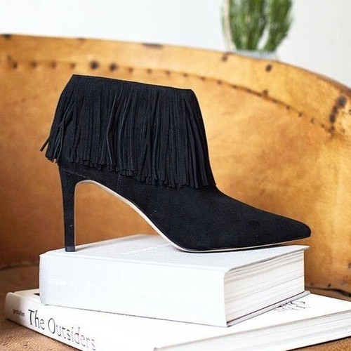Sam Edelman Stivaletti con frange in pelle scamosciata nera 7 5