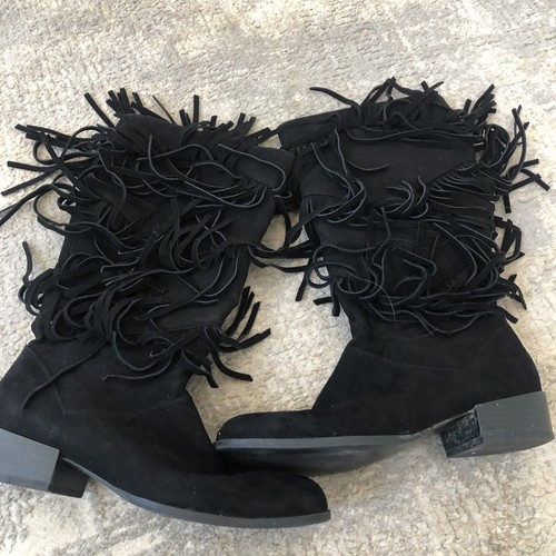 Stivali donna Sam Edelman con frange neri scamosciati e zip TG 5