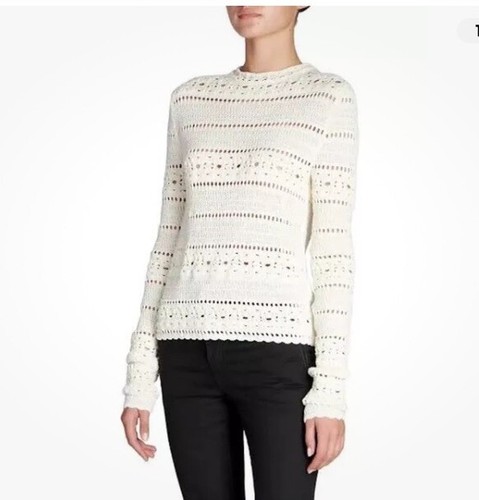 SAINT LAURENT (YSL) Maglione pullover Saint Laurent tessuto aperto naturale maglia all'uncinetto $1290 taglia XS