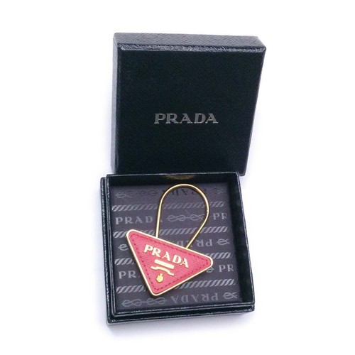   Prada 1Pp301 Bag Charm Triangle Plate Key Ring Saffiano Pink Box