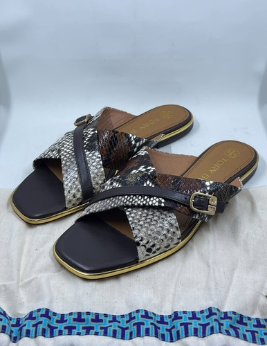 Tory Burch Delaney sandalo in pelle di serpente goffrato Slide Aspen taglia 7 5