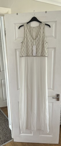 OFF WHITE Maxi abito da sposa Dorothy Perkins Showcase bianco sporco Graclyn taglia 8 nuovo con etichette