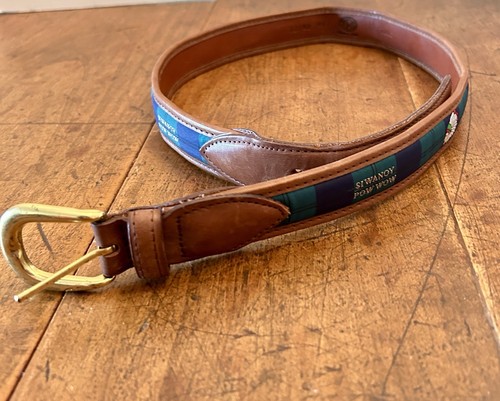 Vtg YRI Siwanoy Powwow Native Canvas Ribbon~Leather GOLF BELT Exeter COUN. CLUB