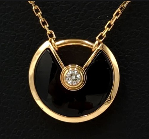 Cartier Amulet de Cartier Onyx Diamond 18k Rose G Pendant Necklace w/Box