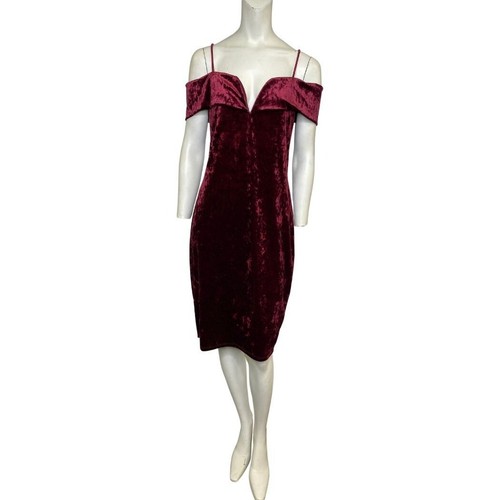 VALENTINO Abito midi in velluto off the shoulder rosso bordeaux taglia 2XL nuovo con etichette