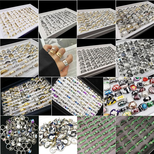 5 100pcs Wholesale Stainless Steel Mixed Rings Bulk Finger Band Ring Jewelry Lot