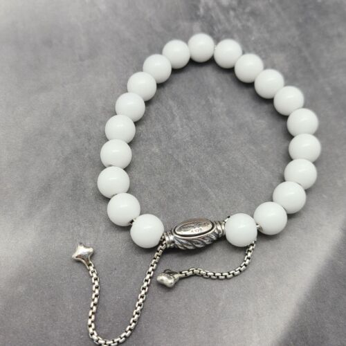 David Yurman sterling silver white agate sliding clasp spiritual bead bracelet