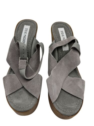 Sandali donna Steve Madden scamosciati plateau zeppa misura 8 grigio cinturino incrociato