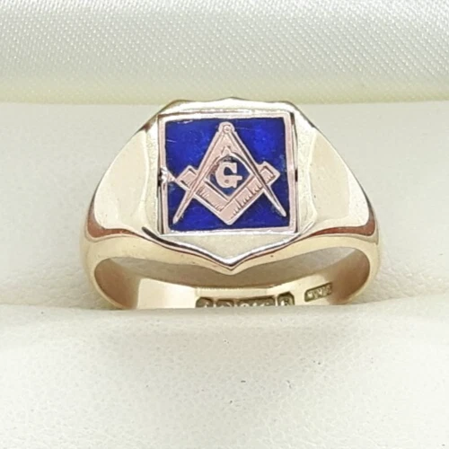 Antique 9ct Gold Masonic swivel Signet enamel ring  dated Birmingham 1923