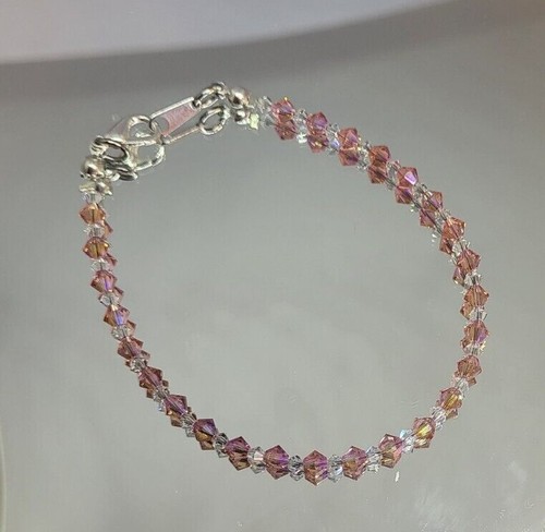 m w Swarovski Crystal Rose Peach Shimmer 2X 4mm Bicone Beaded Anklet or Bracelet