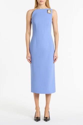 CARLA ZAMPATTI SIZE 12 CORNFLOWER BLUE ASYMMETRICAL PENCIL MIDI DRESS