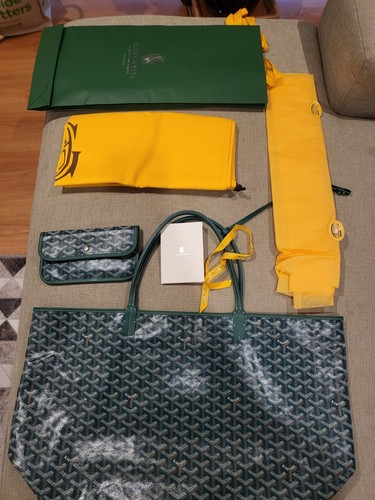 Authentic GOYARD Saint Louis GM Shoulder Green Bag Tote Bag