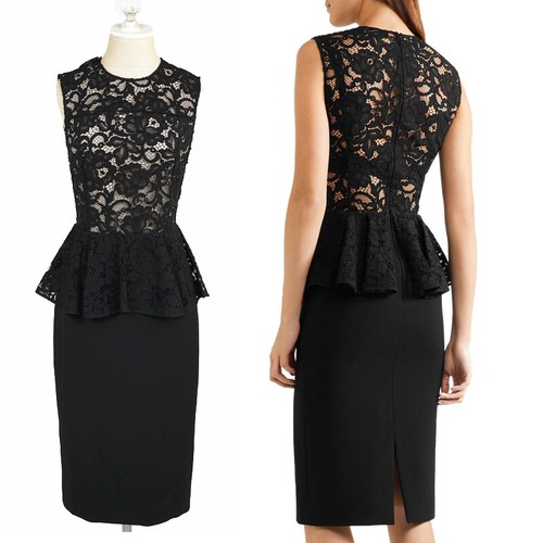 SAINT LAURENT (YSL) 40 NUOVO ABITO DA COCKTAIL LBD 40 $2250 SAINT LAURENT NERO PIZZO PURO PEPLUM XS
