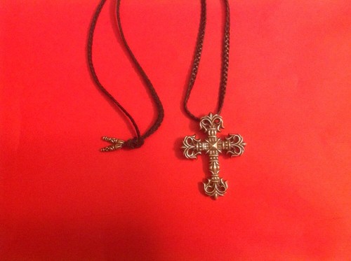 CHROME HEARTS CATENA IN PELLE A CROCE CUORI CROMATI  ARGENTO 925